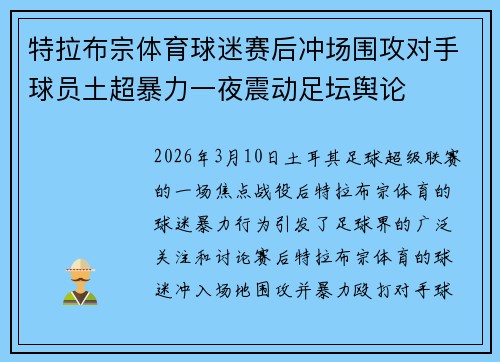 特拉布宗体育球迷赛后冲场围攻对手球员土超暴力一夜震动足坛舆论